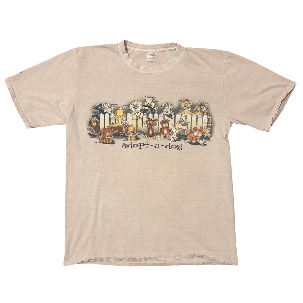 Crazy Shirts Hawaii Adopt-a-Dog Graphic T-Shirt Mens Large Beige Short Sleeve